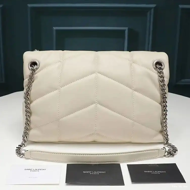 CHEAP Quilted White Saint Laurent In Small Loulou Silver Puffer Lambskin Bag 0324